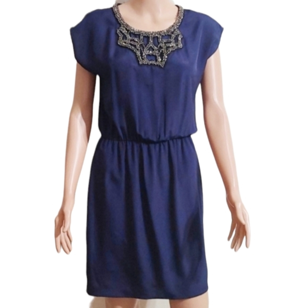 Collective Concepts Women's Dress Round neck rhinestones ‎ Navy Blue Size…